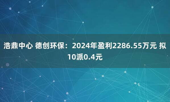 浩鼎中心 德创环保：2024年盈利2286.55万元 拟10派0.4元